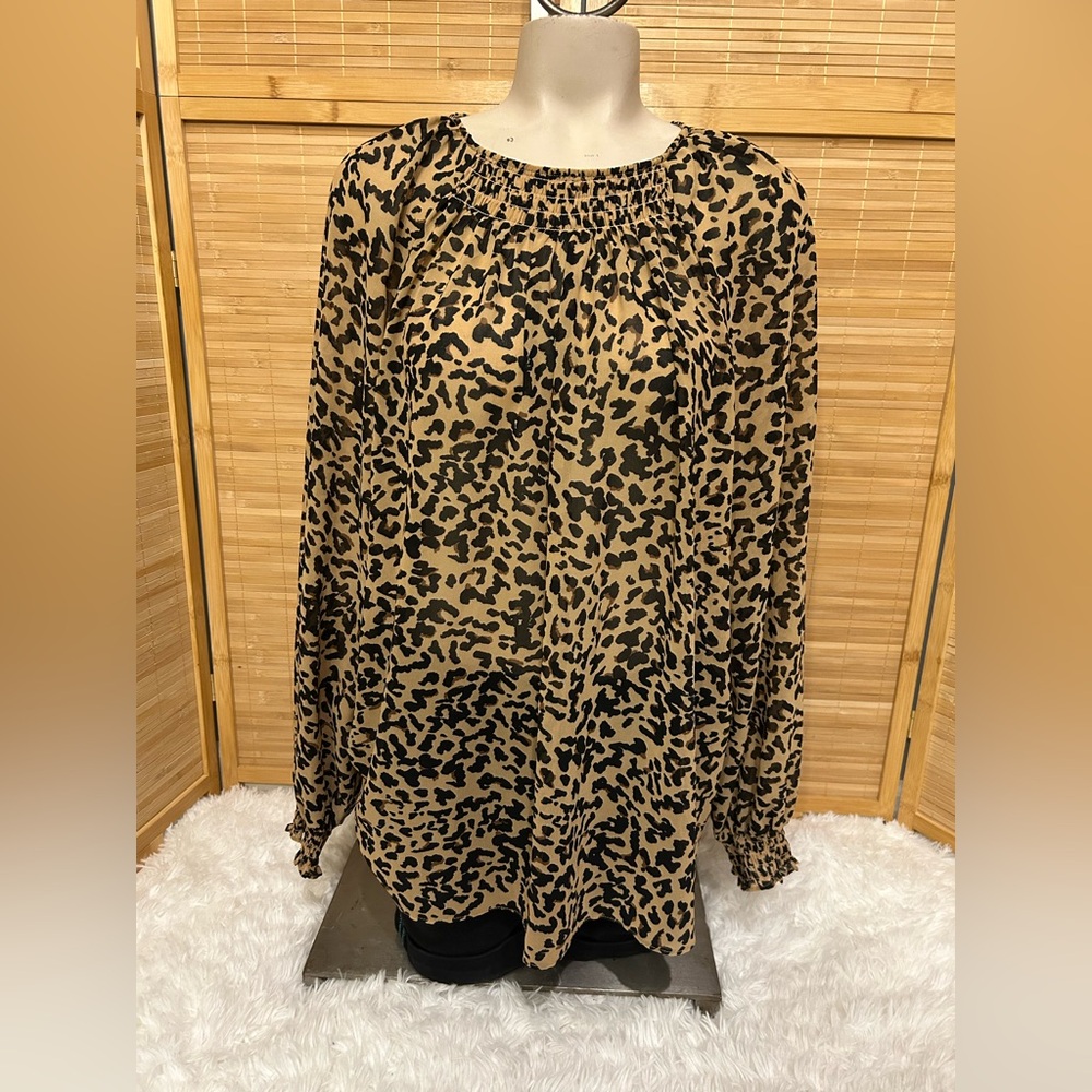 Ava & Viv long sleeve leopard print blouse shirt top size woman’s 0X